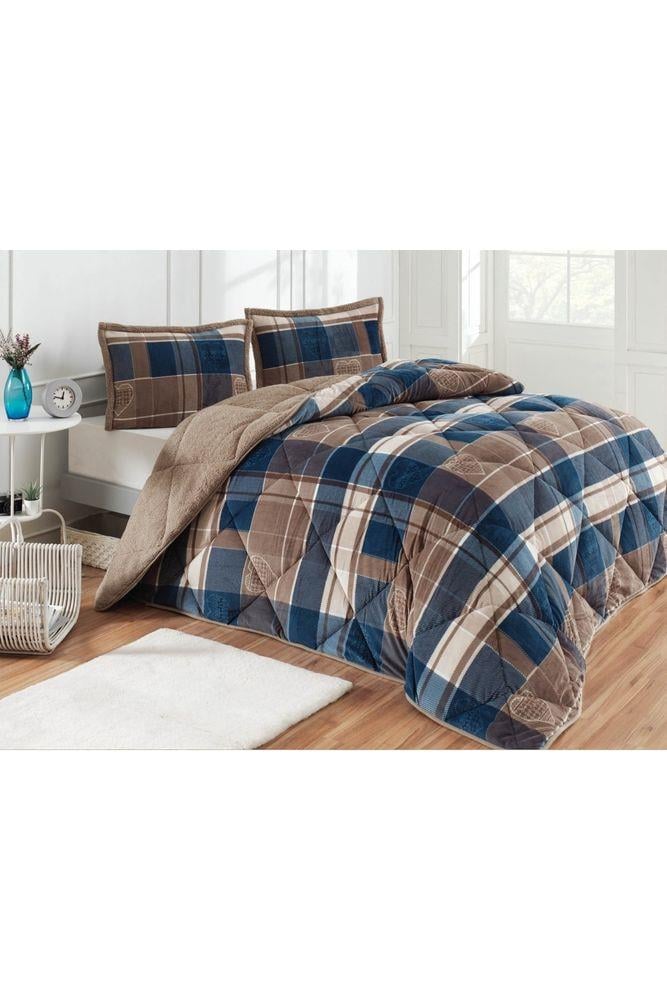 Merinos Comforter Seti Çift Kişilik Yorgan 3 Parça Rida İndigo