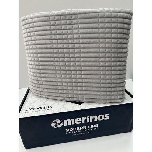 Merinos Modern Line 3 Parça Battaniye Seti -Gri  Renk