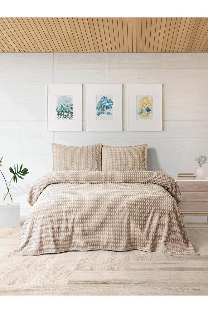 Modern Twist 3 Parça Çift Kişilik Battaniye Seti Kutulu 220x240 Mocha