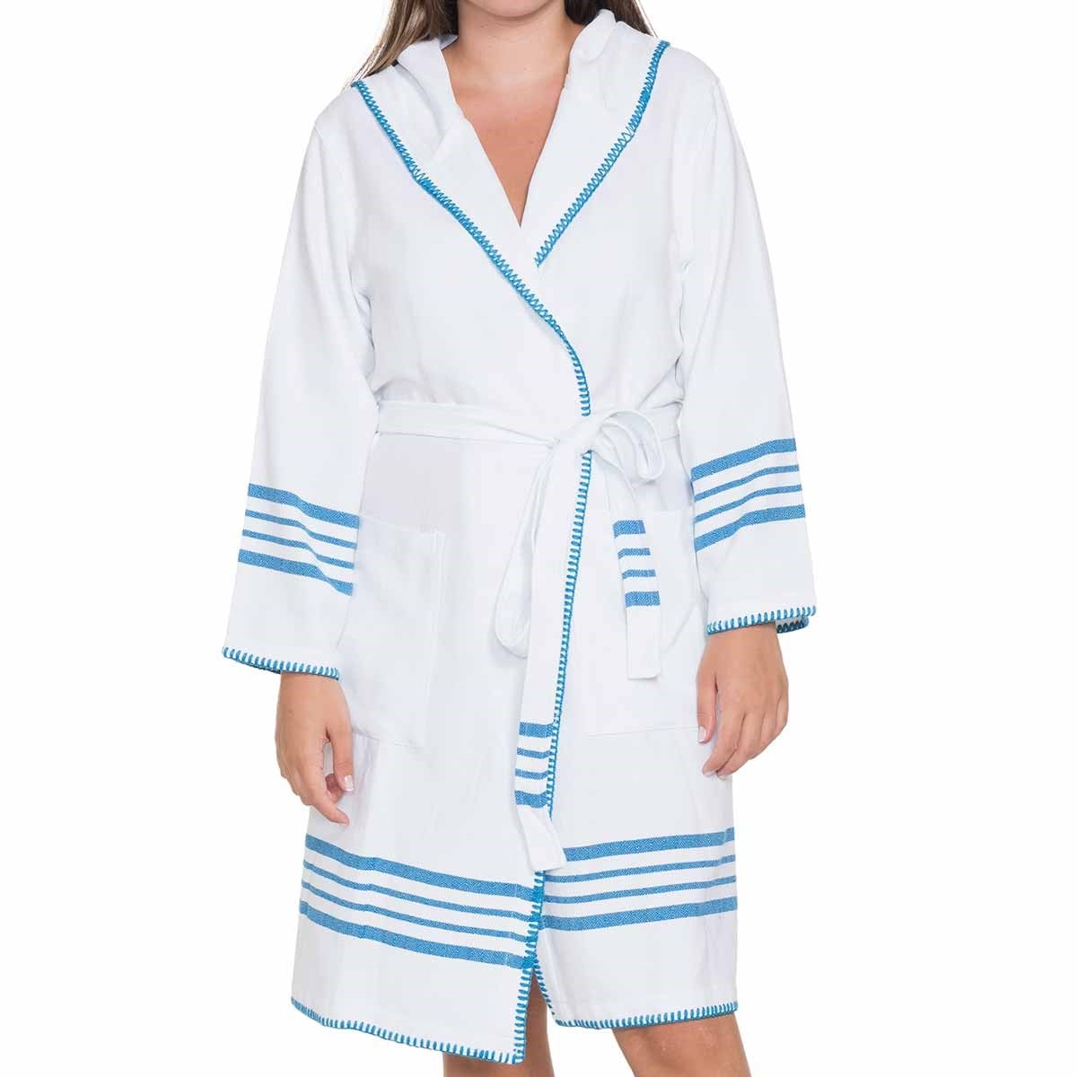 Bathrobe Hooded White Sultan Bathrobe with Hood White - Turquoise