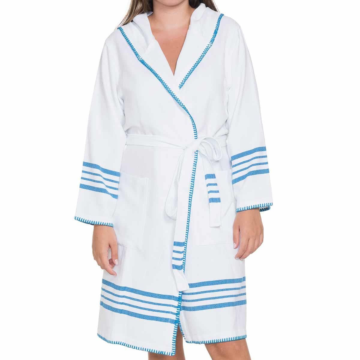 Bathrobe Hooded White Sultan Bathrobe with Hood White - Turquoise