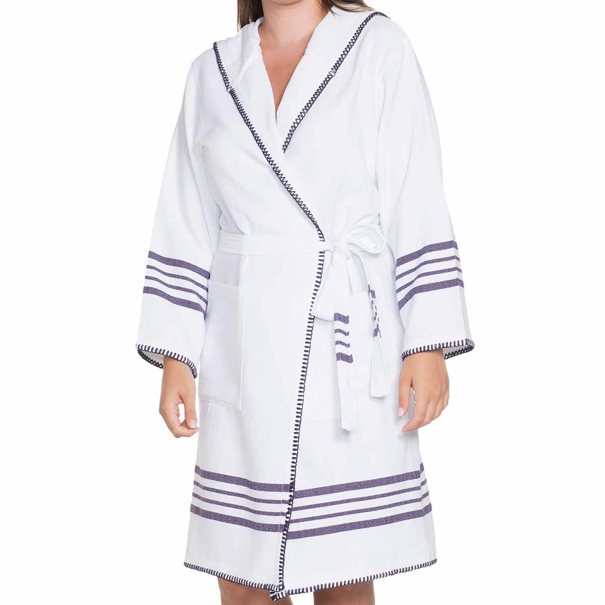 Bathrobe Hooded White Sultan Bathrobe with Hood White - Dark Purple