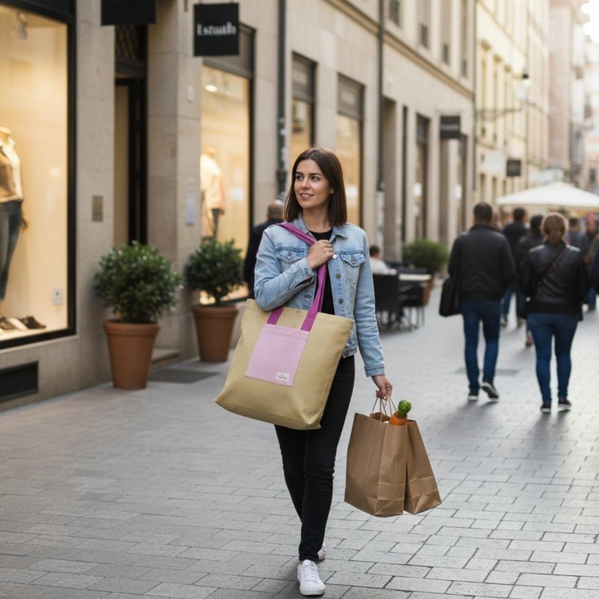 Tote Bag Bag Light Purple - Rose Pink - Green