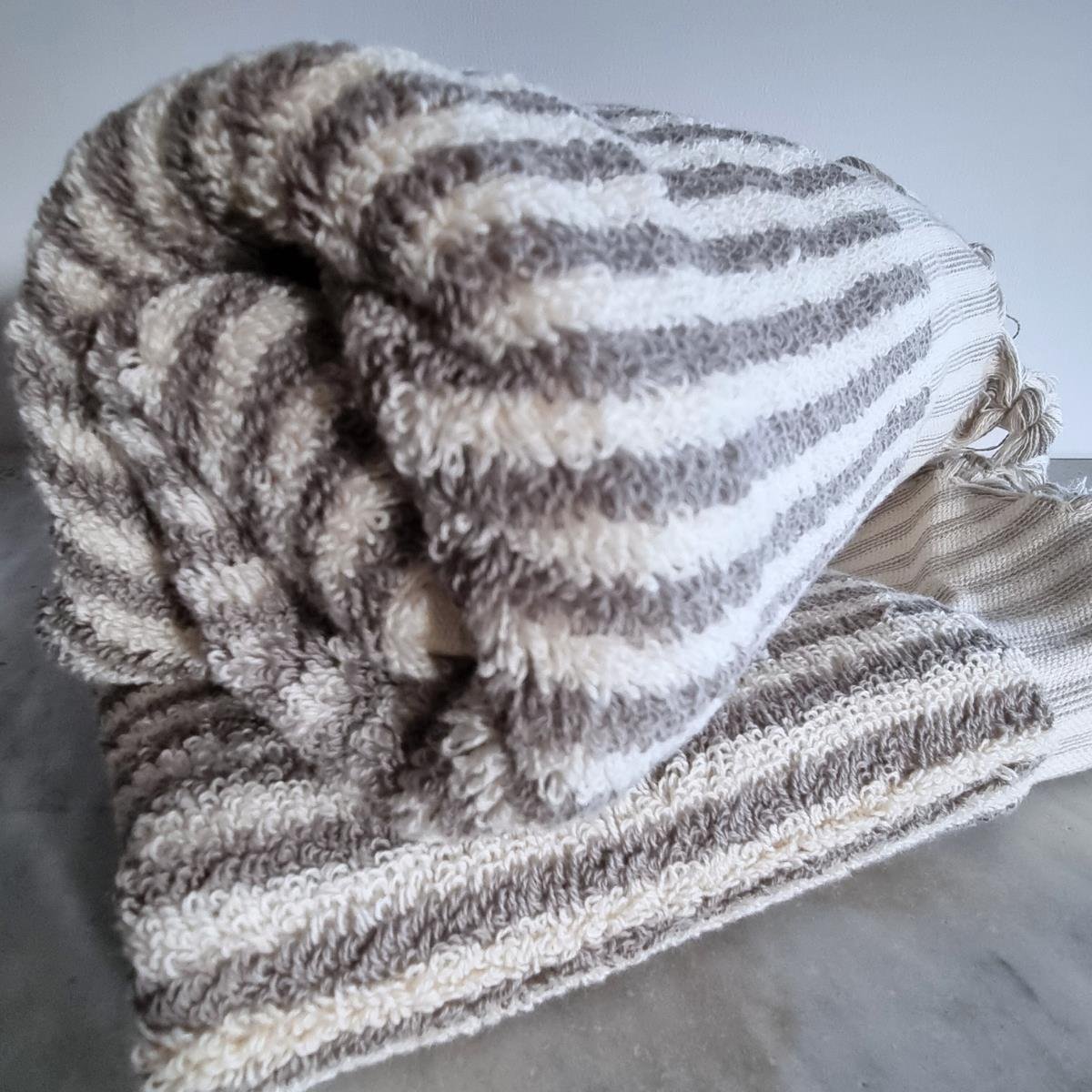 Vertically Striped Towel Natural - Taupe