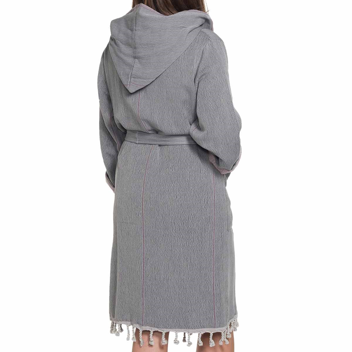 Double Bathrobe with Hood Dark Grey - Rose Pink