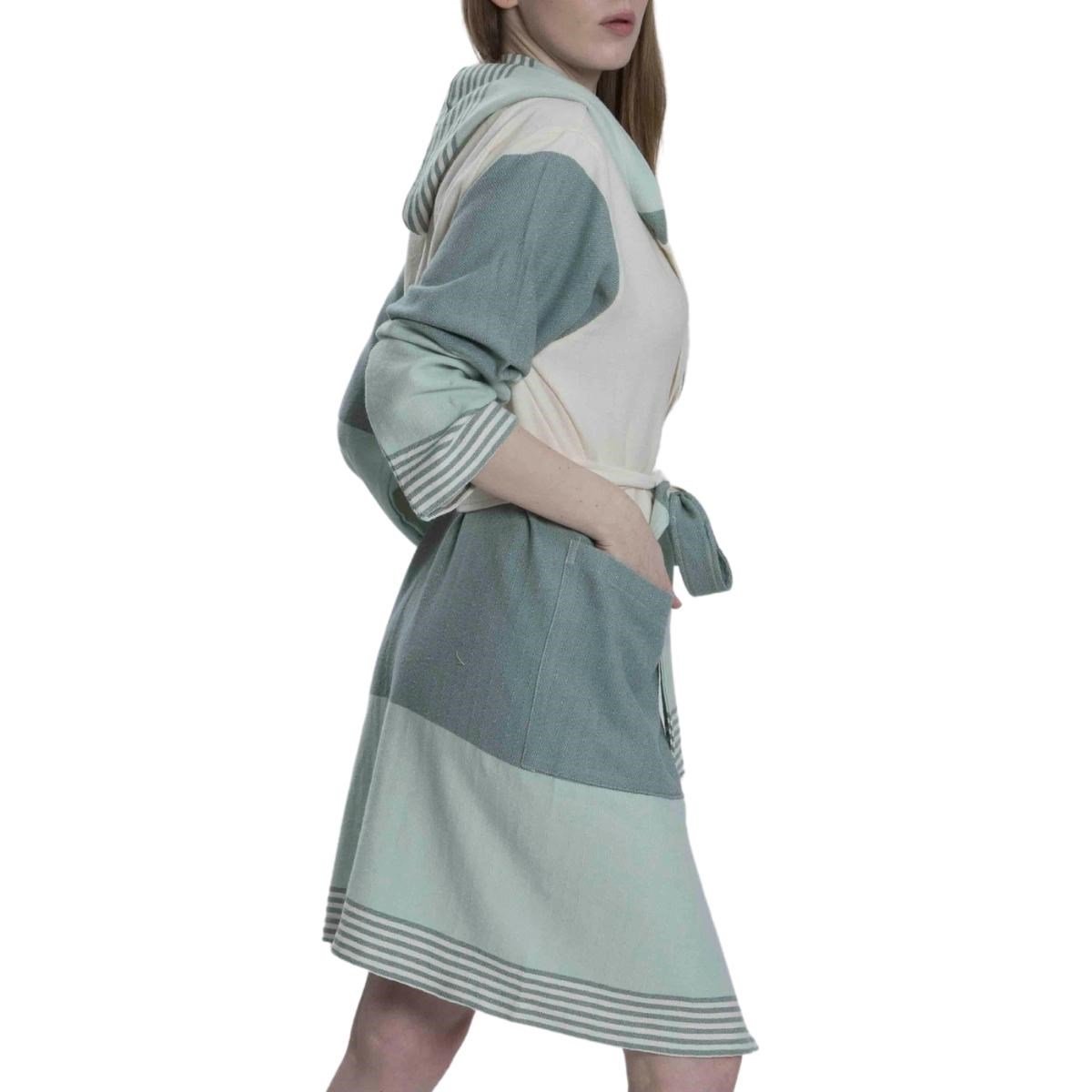 Twin Sultan Bathrobe with Hood Almond Green - Mint Green - Natural