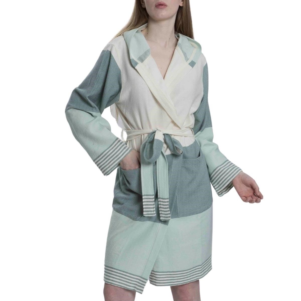 Twin Sultan Bathrobe with Hood Almond Green - Mint Green - Natural