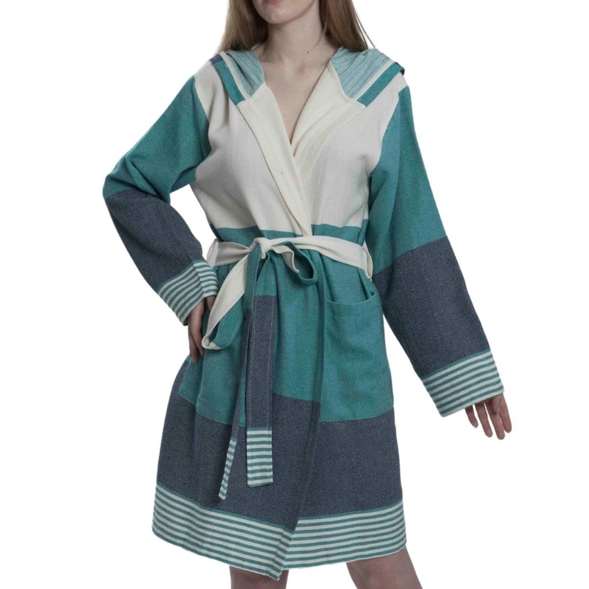 Twin Sultan Bathrobe with Hood Fanfare Green - Navy - Natural