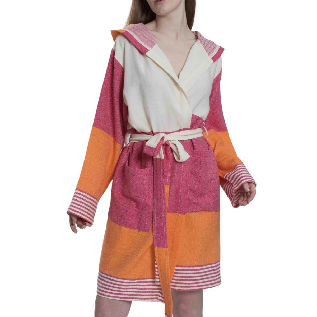 Twin Sultan Bathrobe with Hood Fuchsia - Orange - Natural