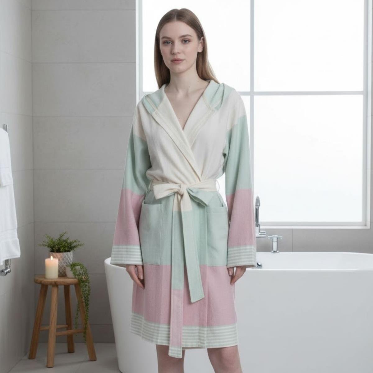 Twin Sultan Bathrobe with Hood Mint Green - Rose Pink - Natural