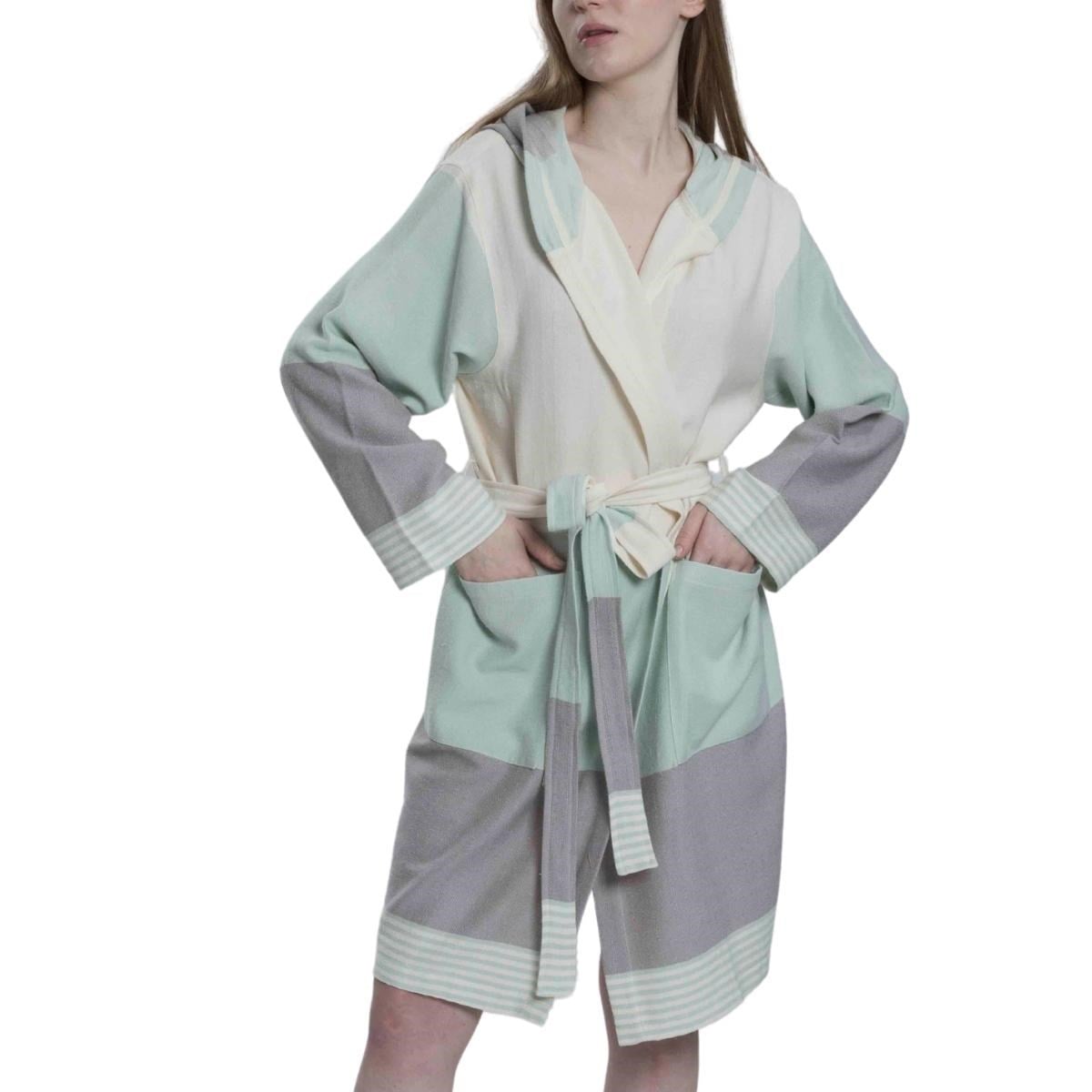 Twin Sultan Bathrobe with Hood Mint Green - Light Grey - Natural