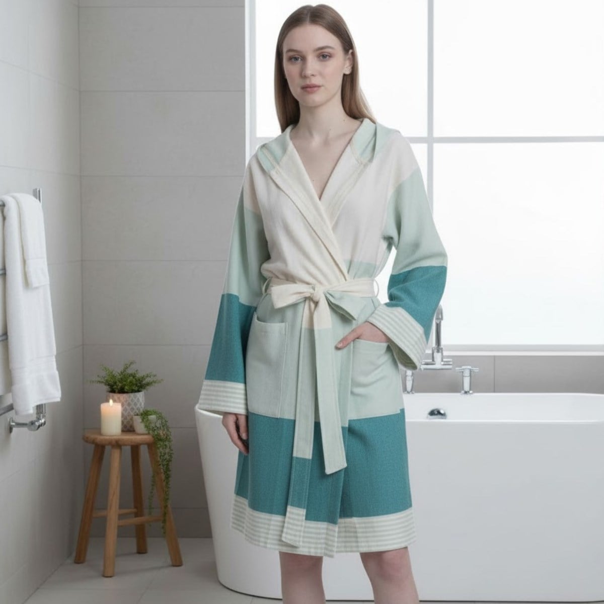Twin Sultan Bathrobe with Hood Mint Green - Fanfare Green - Natural