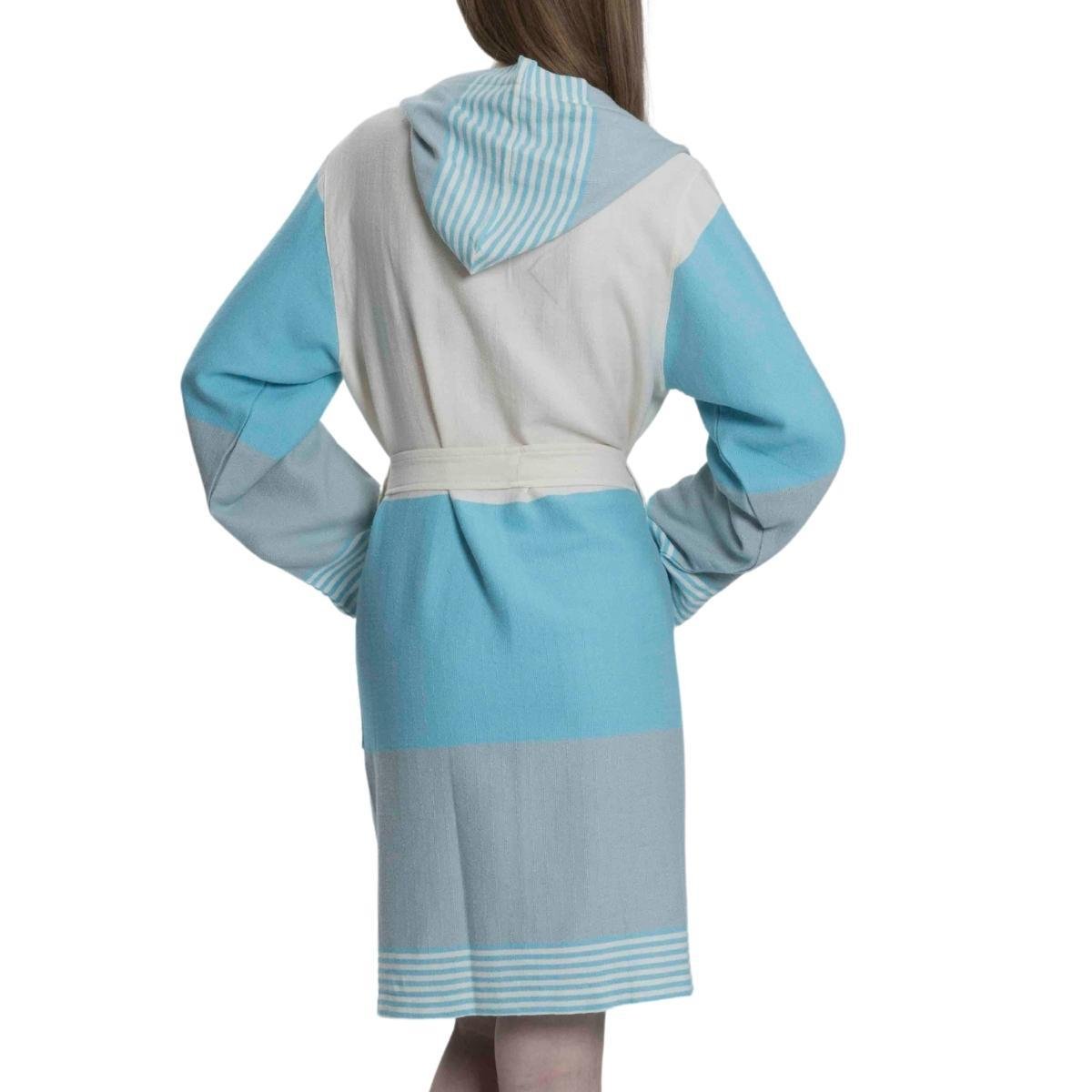 Twin Sultan Bathrobe with Hood Turquoise - Light Blue - Natural