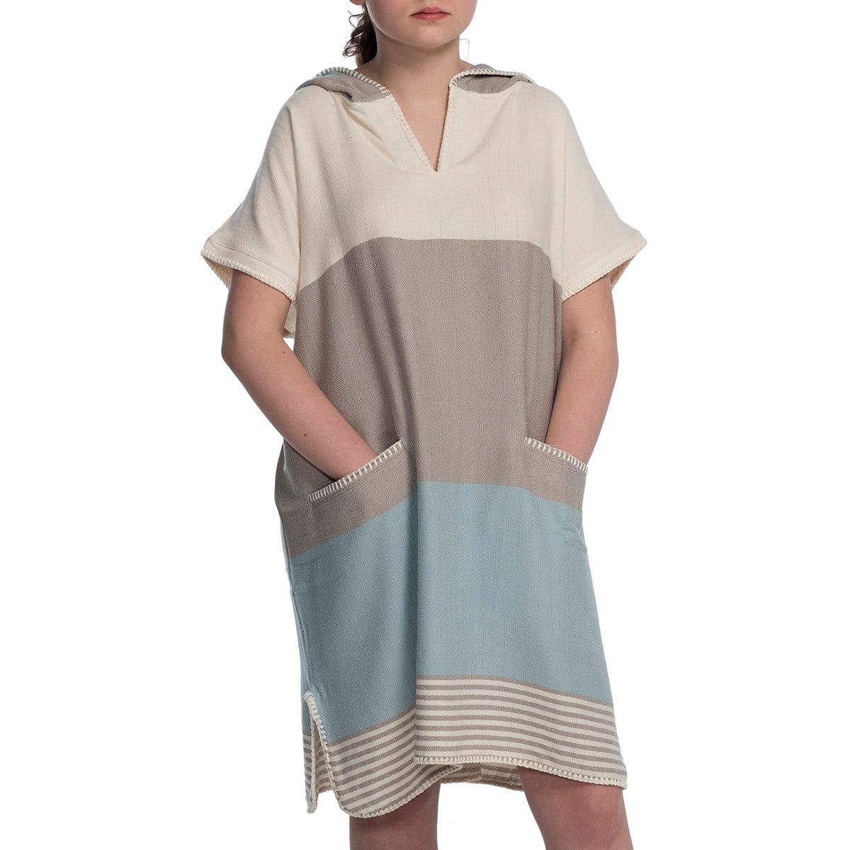 Twin Sultan Poncho Taupe - Light Blue - Natural