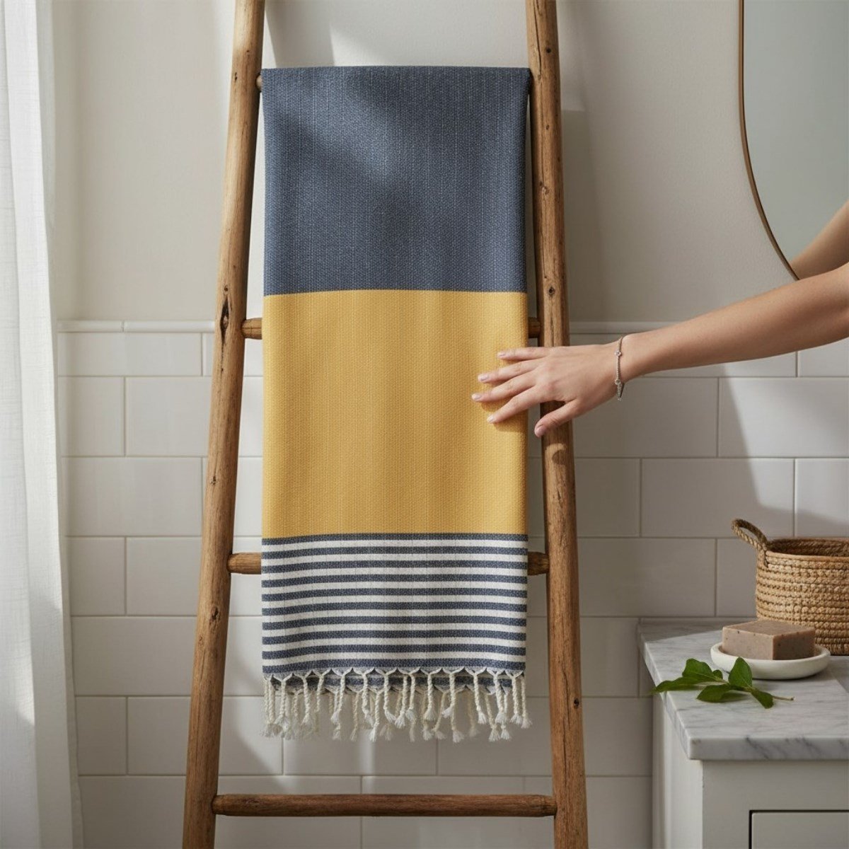 Twin Sultan Peshtemal Navy - Yellow - Natural