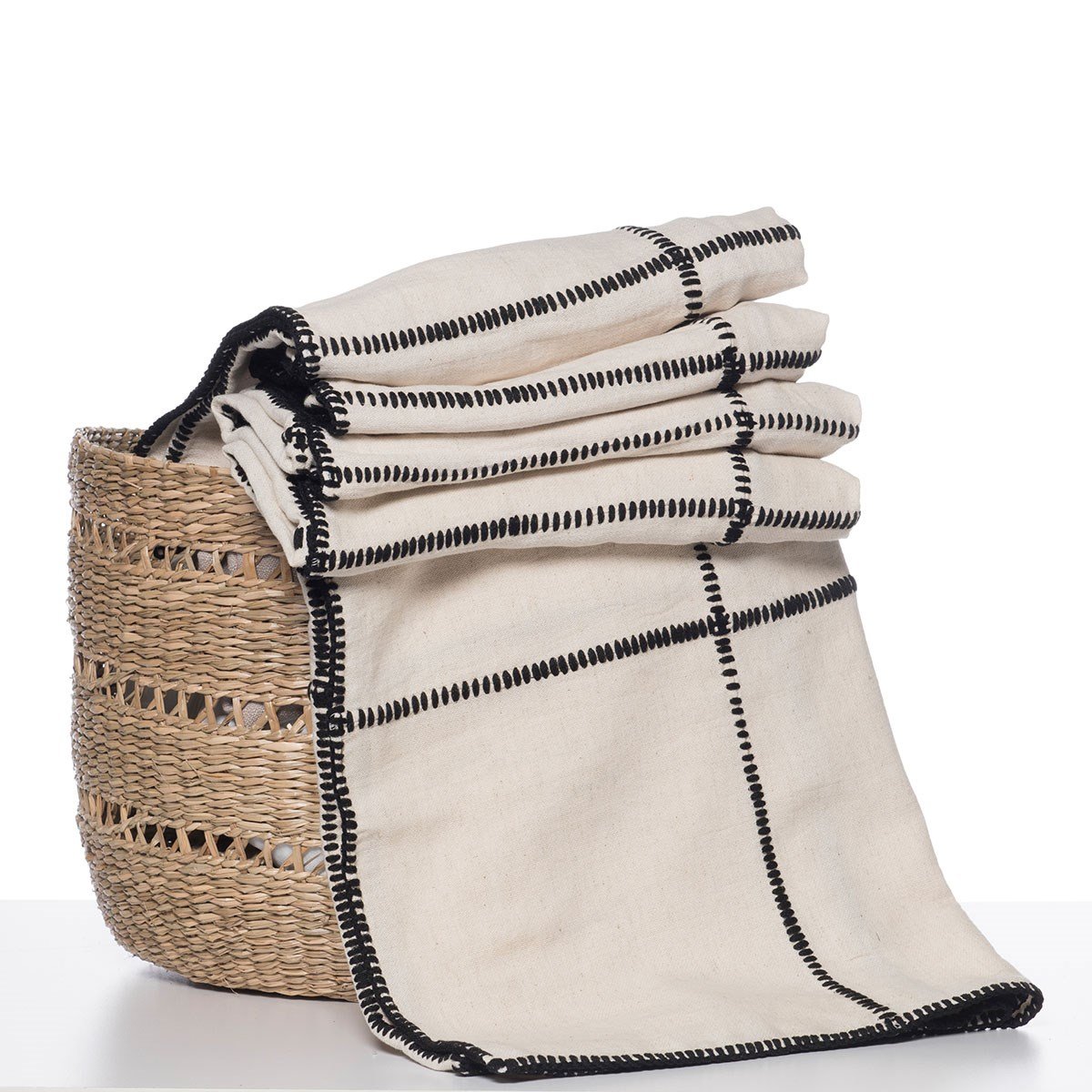 Patchwork Throw Natural - Black