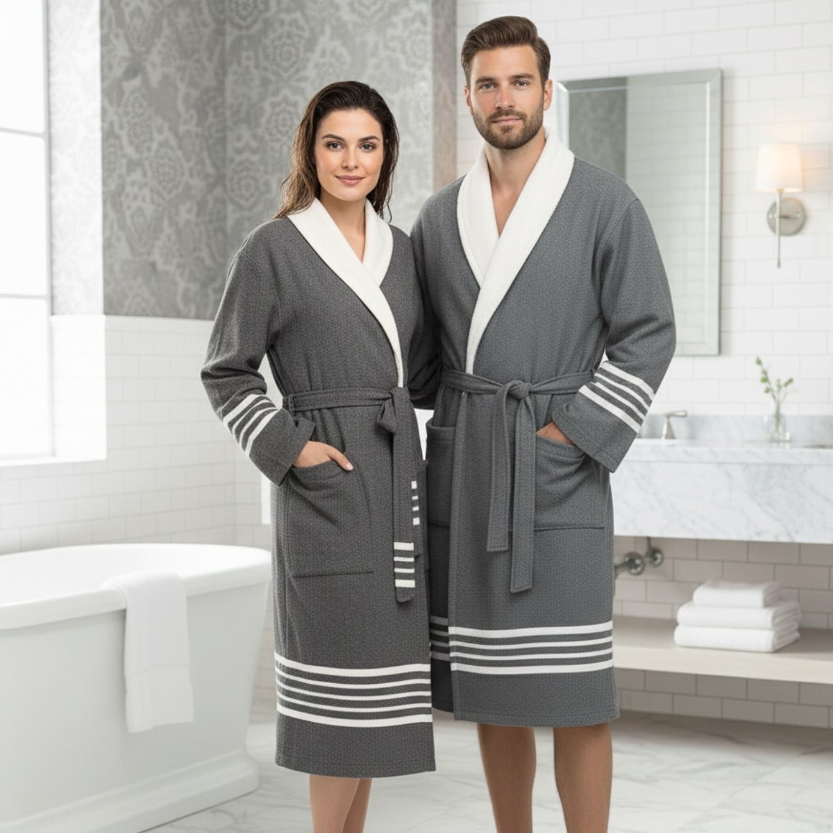 Krem Sultan Bathrobe with Terry Lining Black
