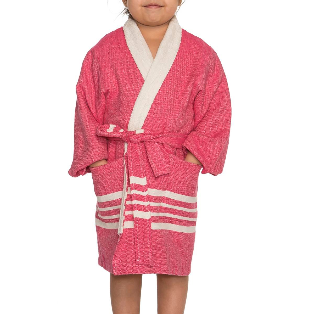 Krem Sultan with Terry Lining Kids Bathrobe Fuchsia