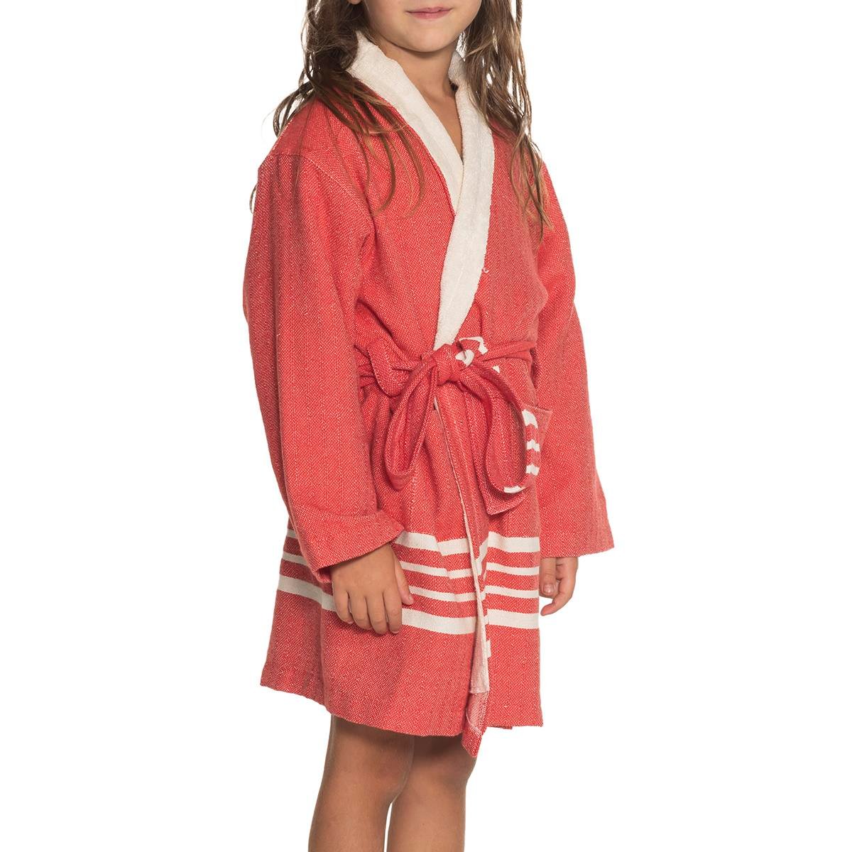 Krem Sultan with Terry Lining Kids Bathrobe Red