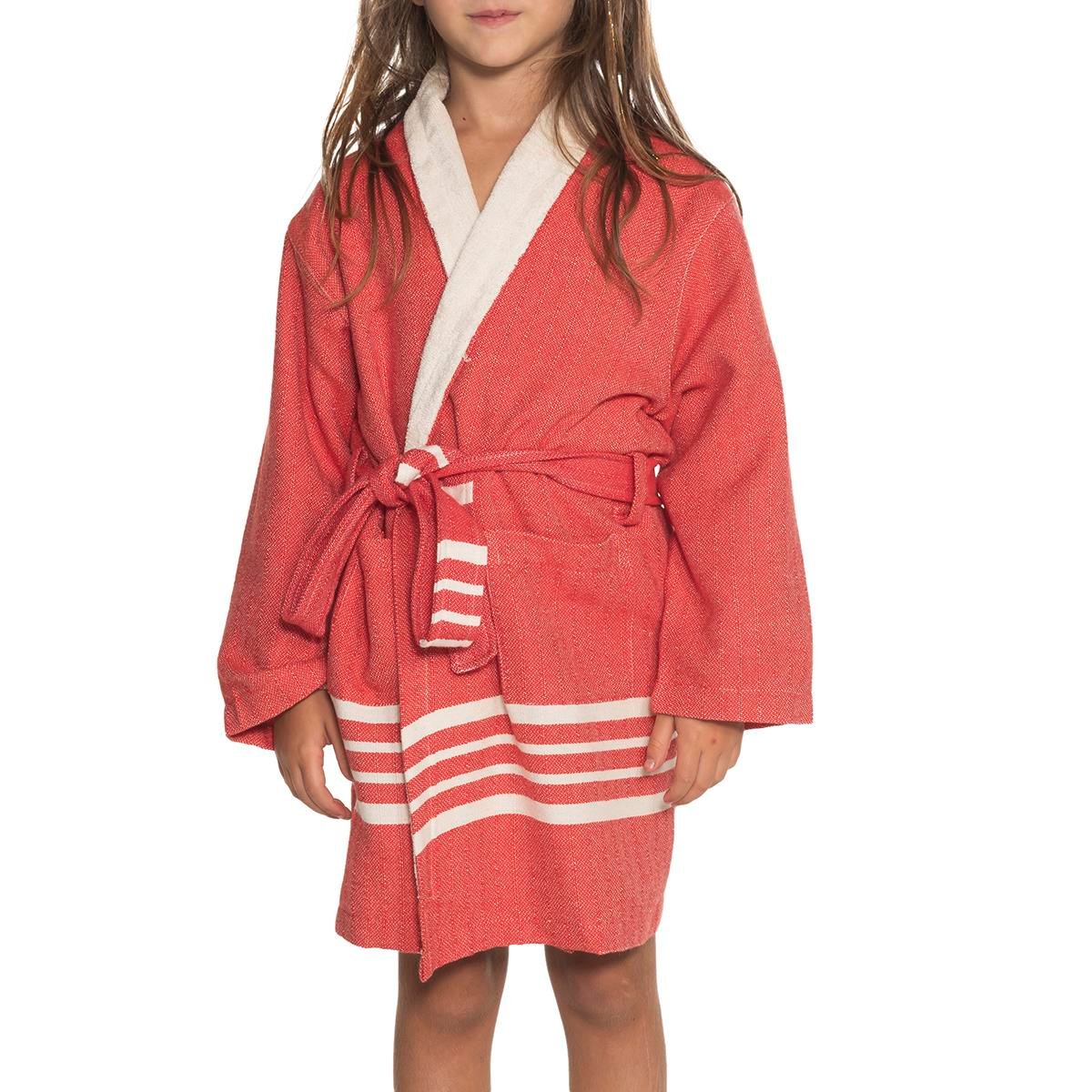 Krem Sultan with Terry Lining Kids Bathrobe Red