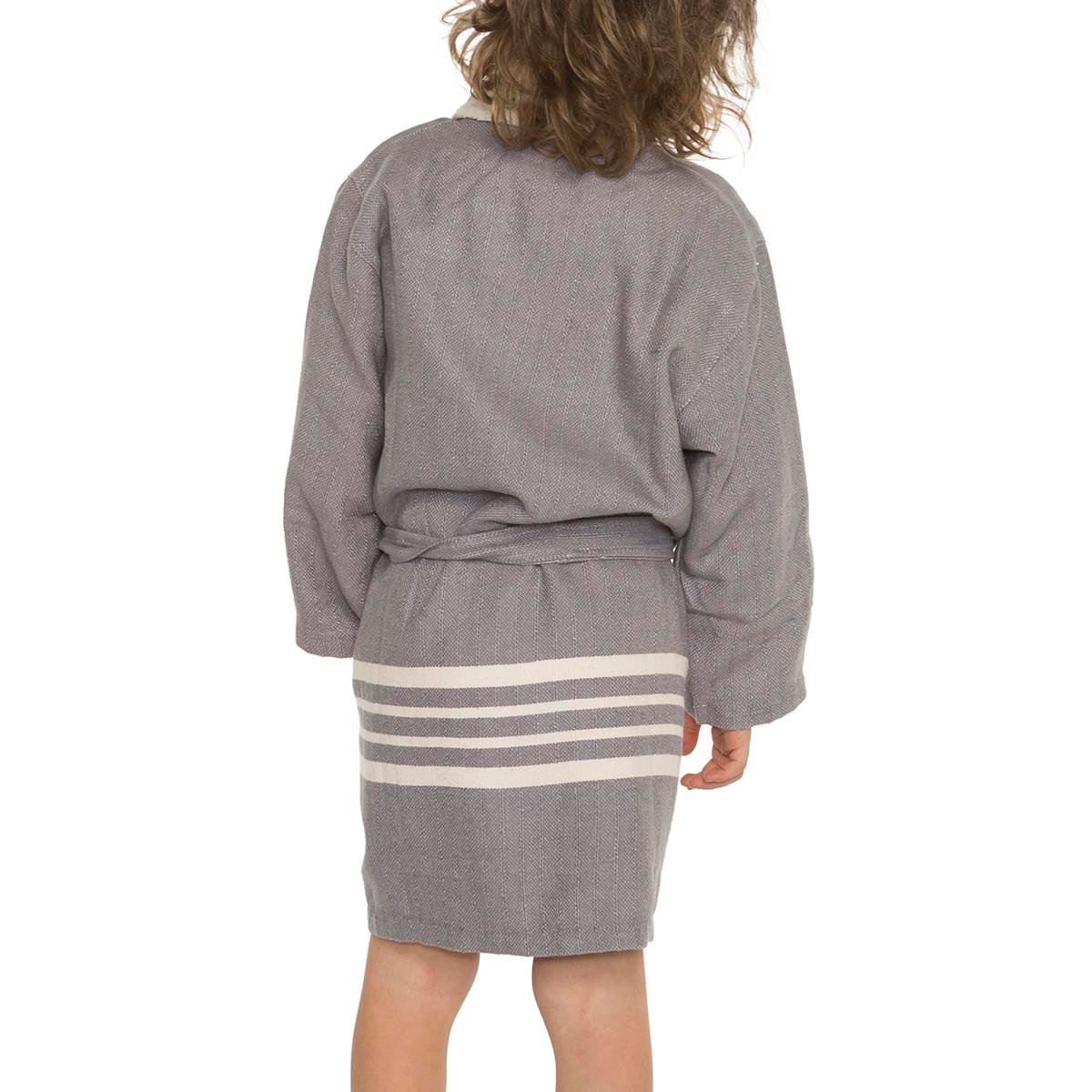 Krem Sultan with Terry Lining Kids Bathrobe Dark Grey