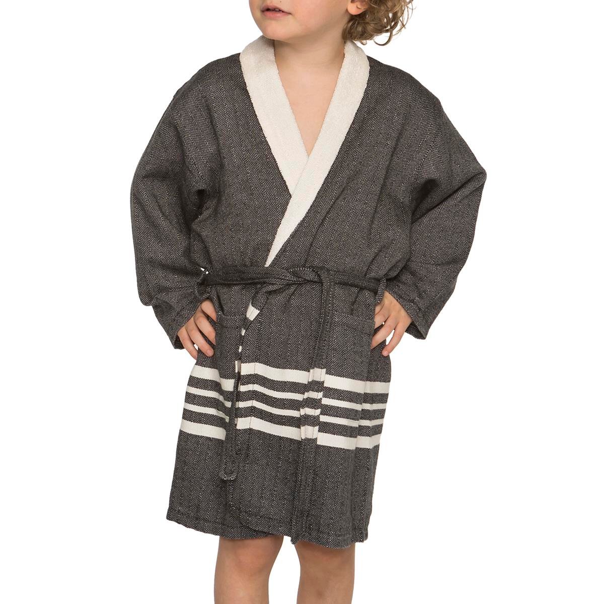 Krem Sultan with Terry Lining Kids Bathrobe Black