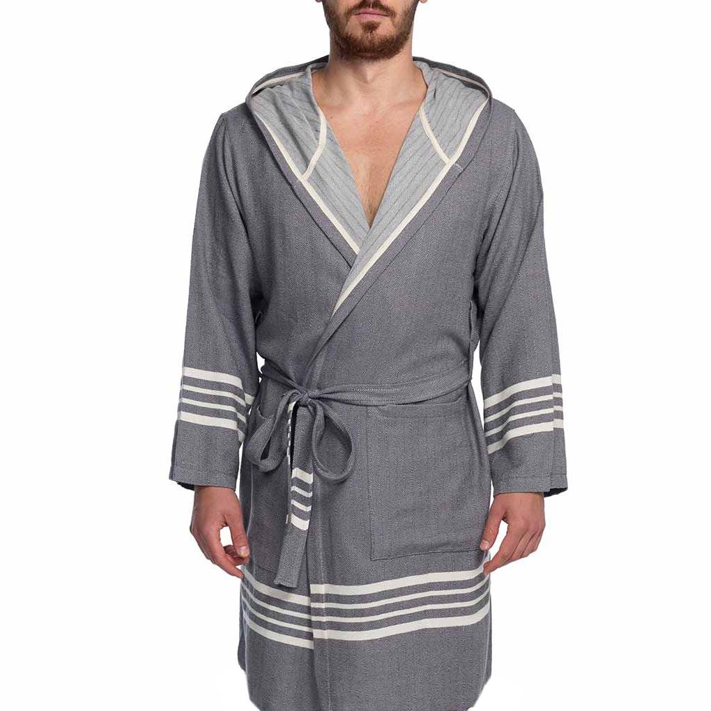 Krem Sultan Bathrobe with Hood Dark Grey