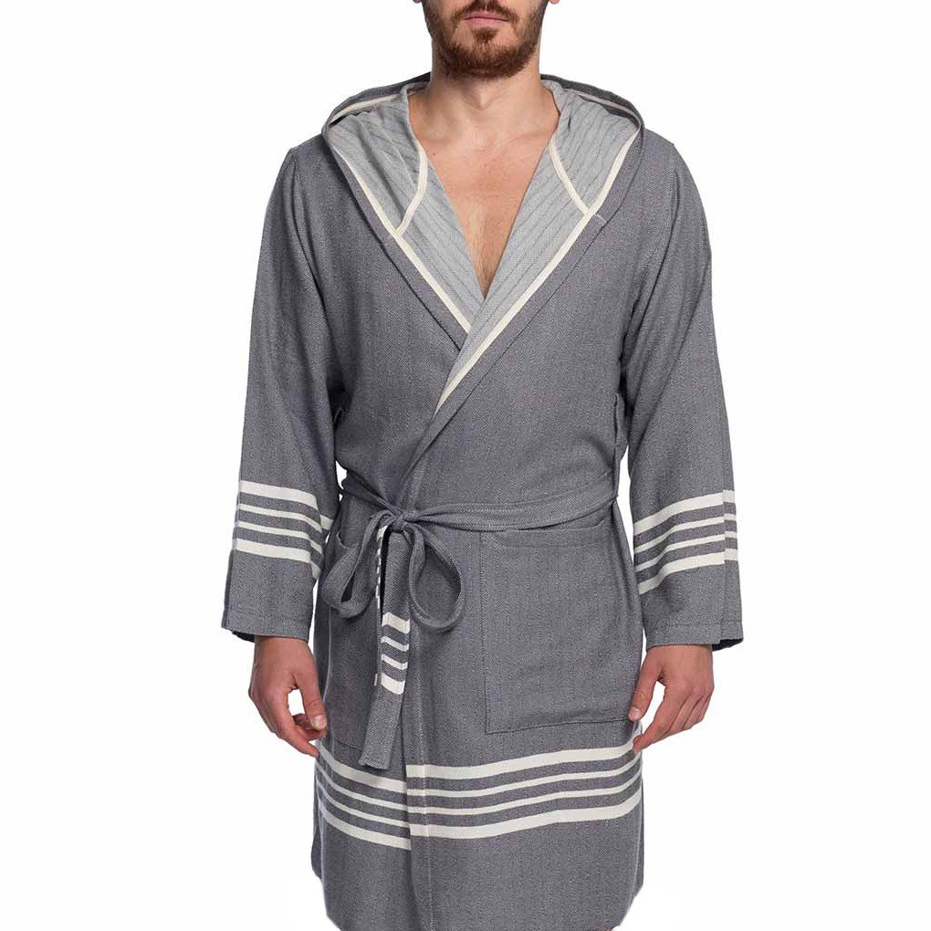 Krem Sultan Bathrobe with Hood Dark Grey