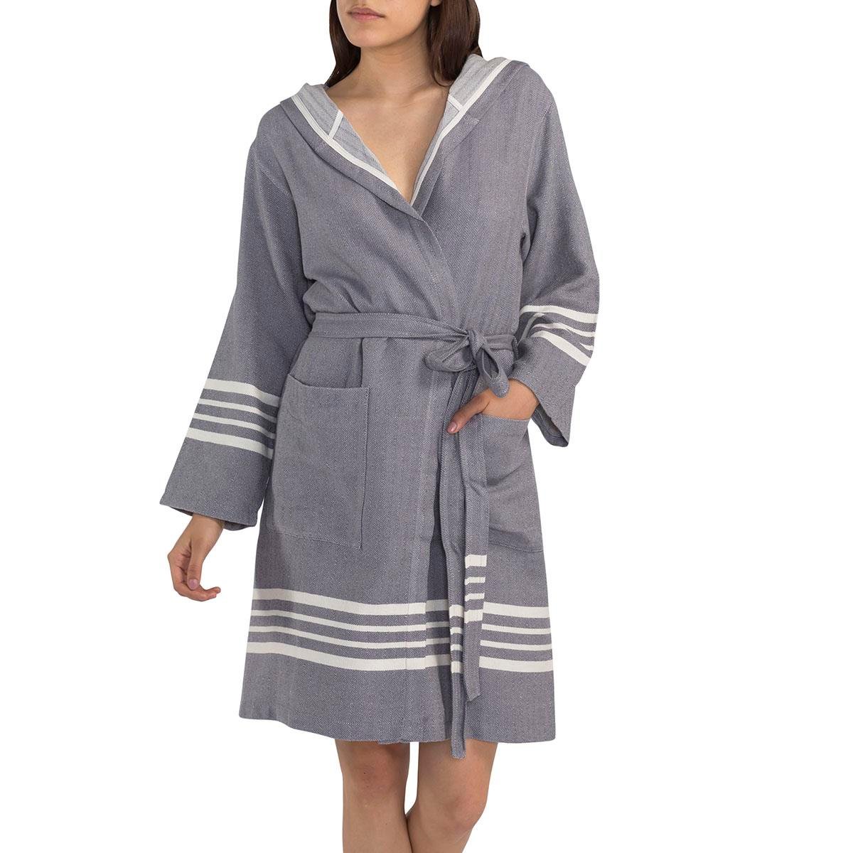 Krem Sultan Bathrobe with Hood Dark Grey