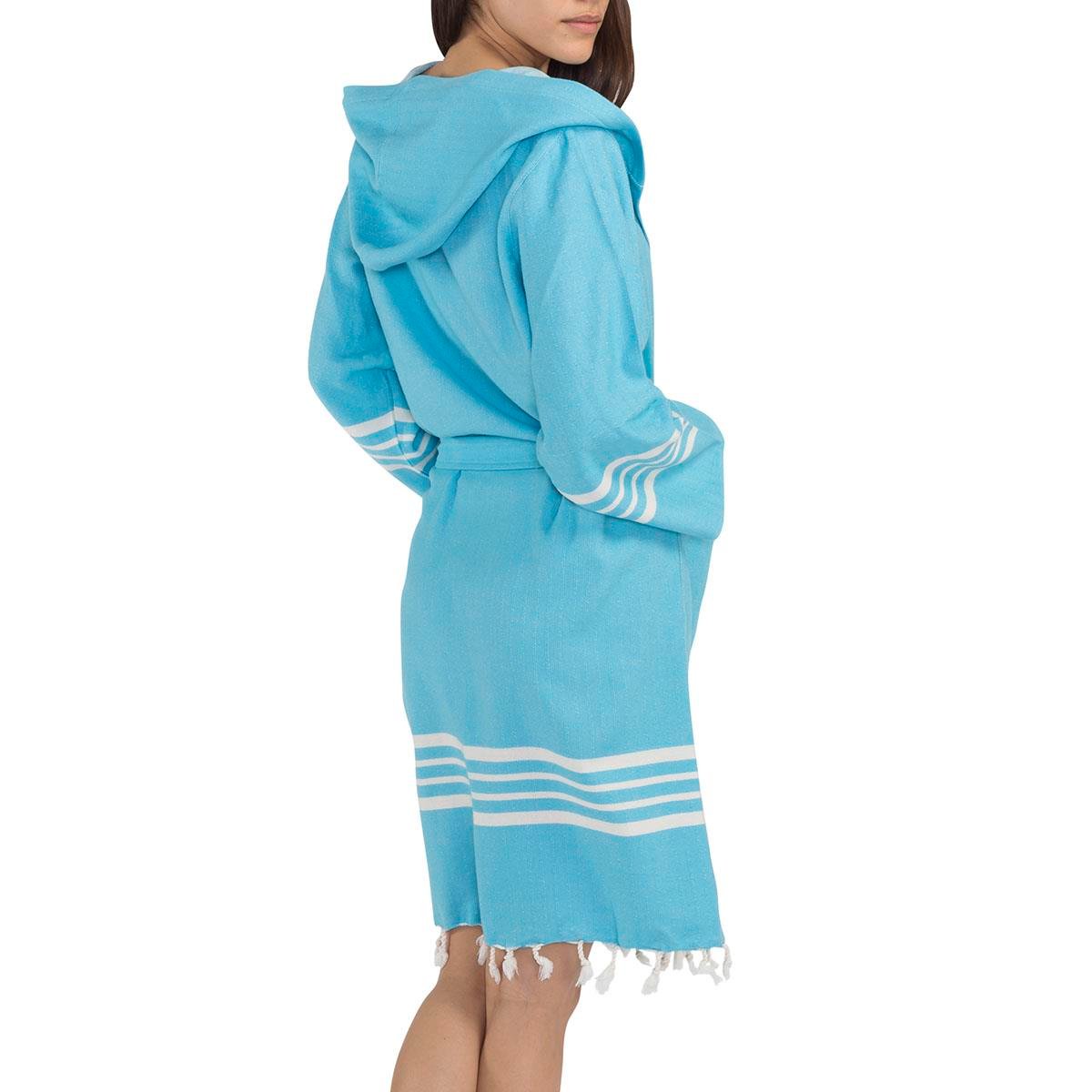 Krem Sultan Bathrobe with Hood Turquoise