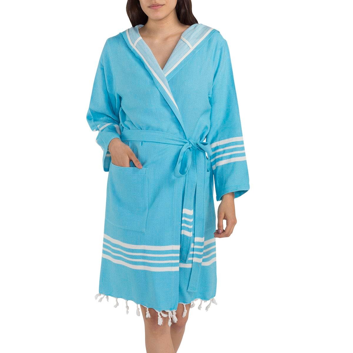 Krem Sultan Bathrobe with Hood Turquoise