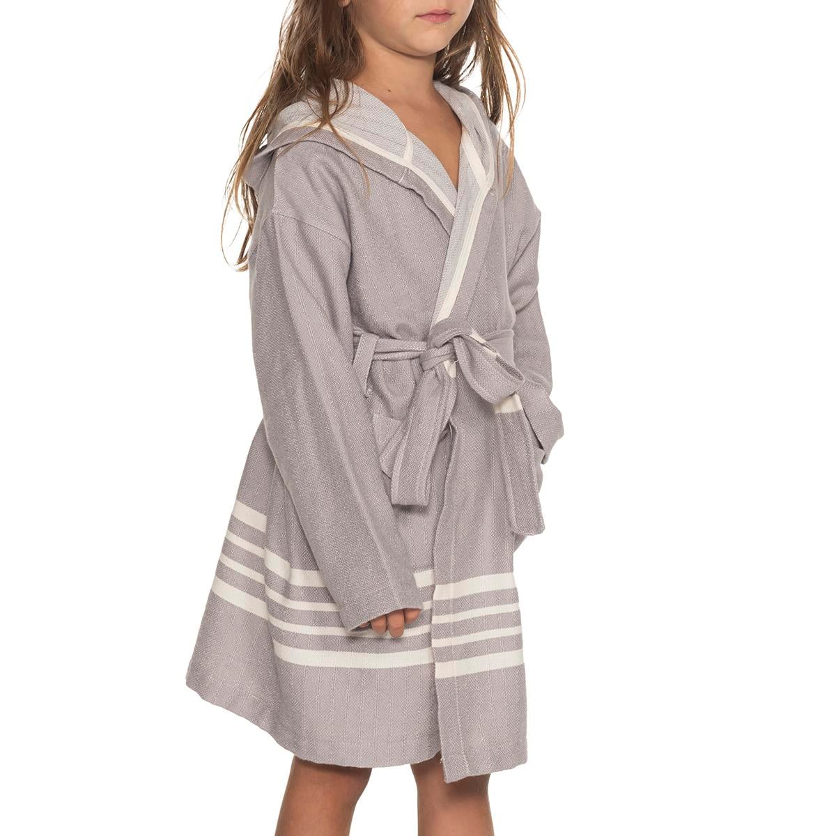 Krem Sultan with Hood Kids Bathrobe Light Grey