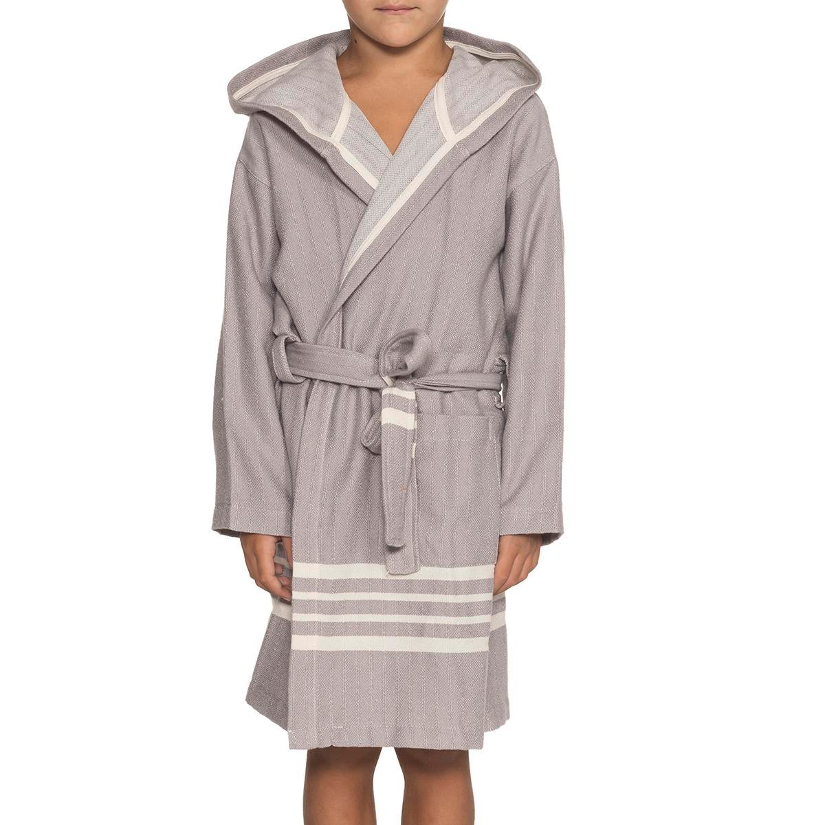 Krem Sultan with Hood Kids Bathrobe Light Grey