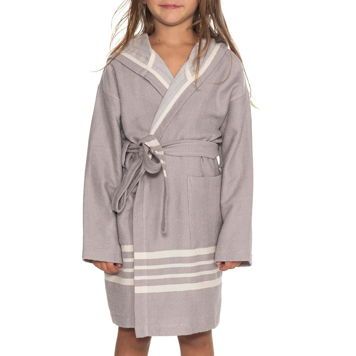 Krem Sultan with Hood Kids Bathrobe Light Grey