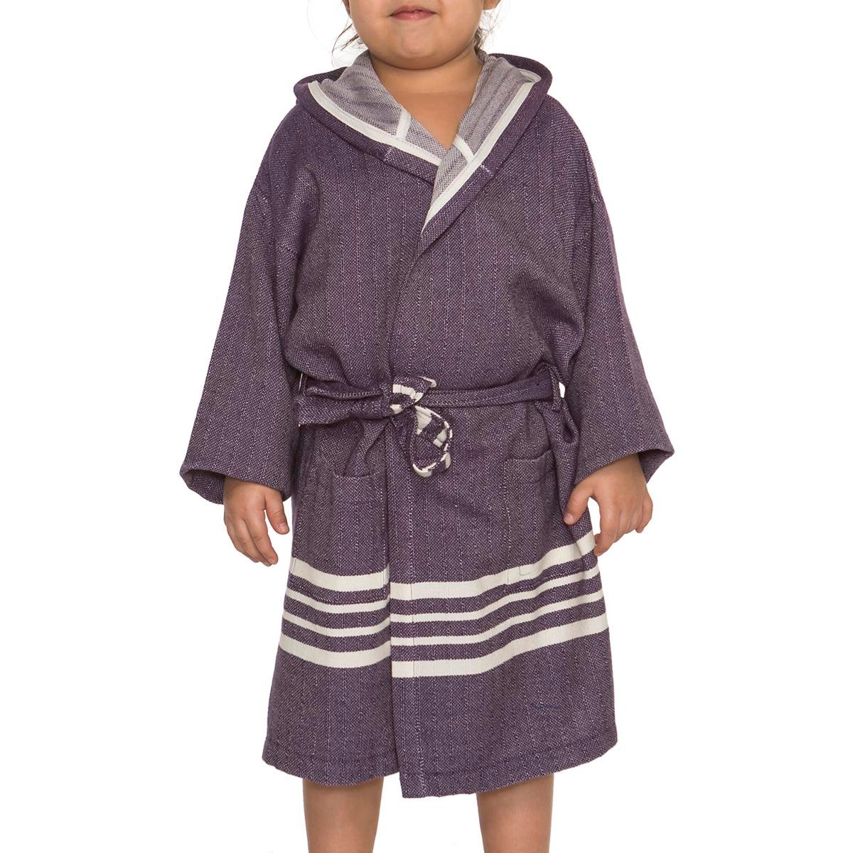 Krem Sultan with Hood Kids Bathrobe Dark Purple