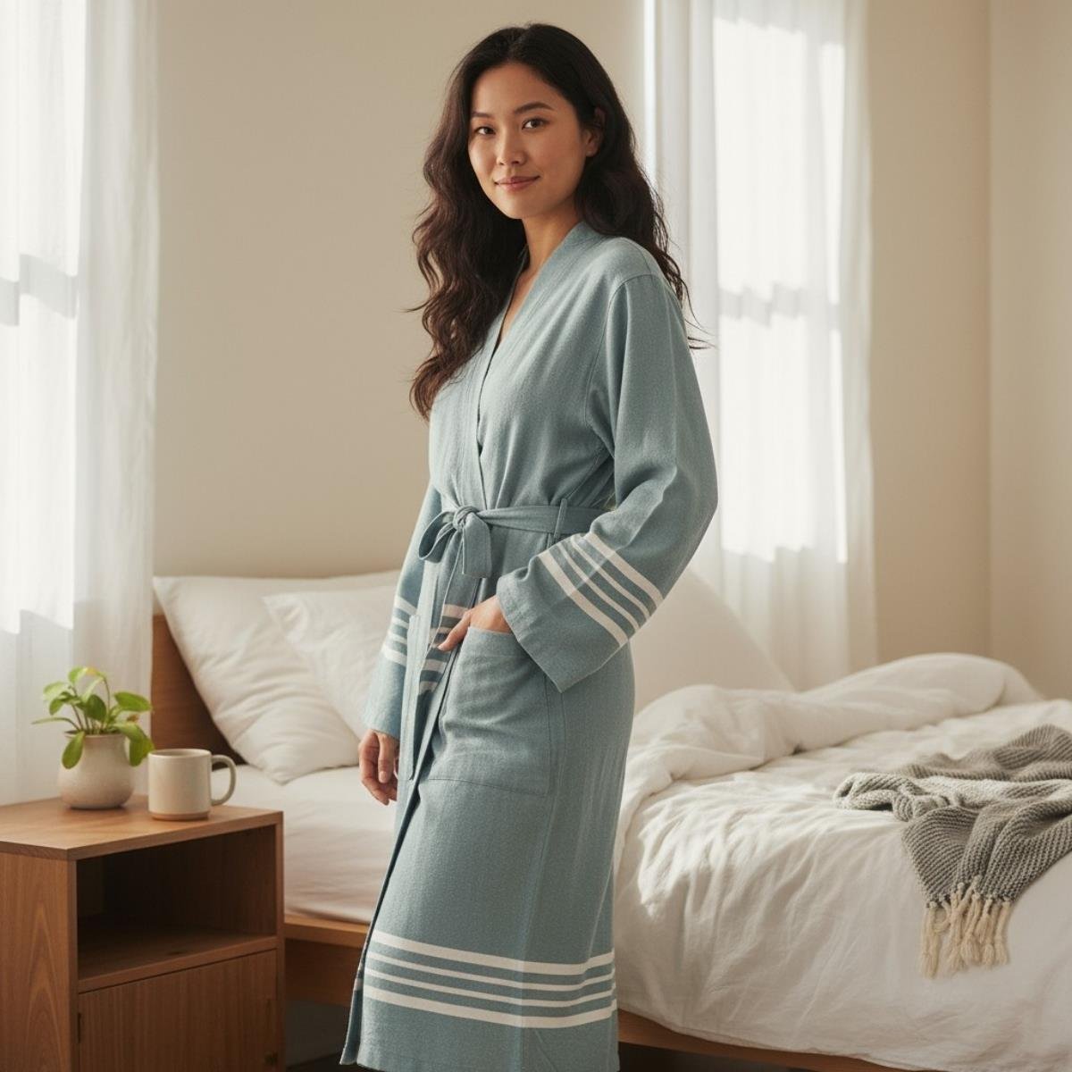 Krem Sultan Bathrobe Kimono Almond Green