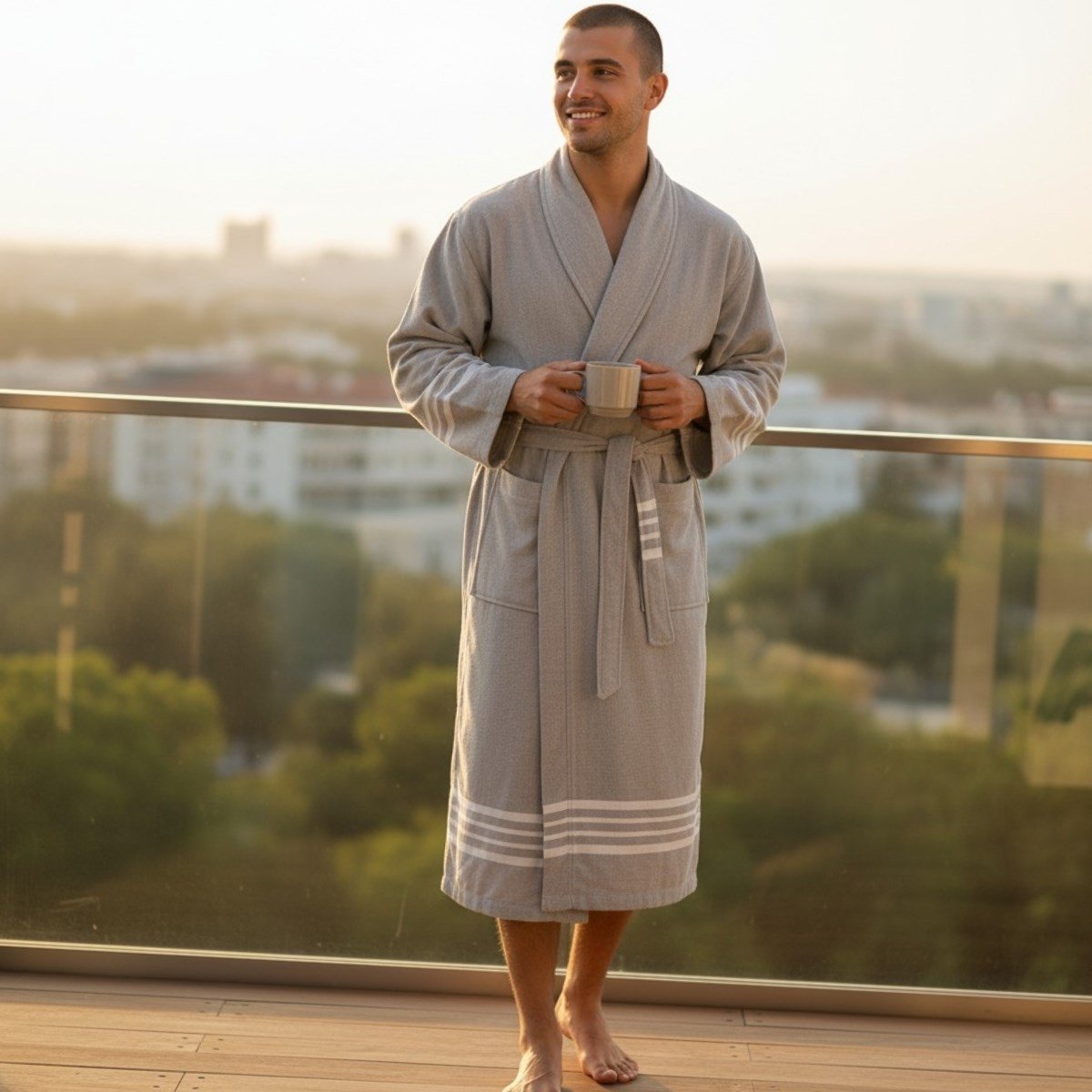 Krem Sultan Bathrobe Kimono Taupe