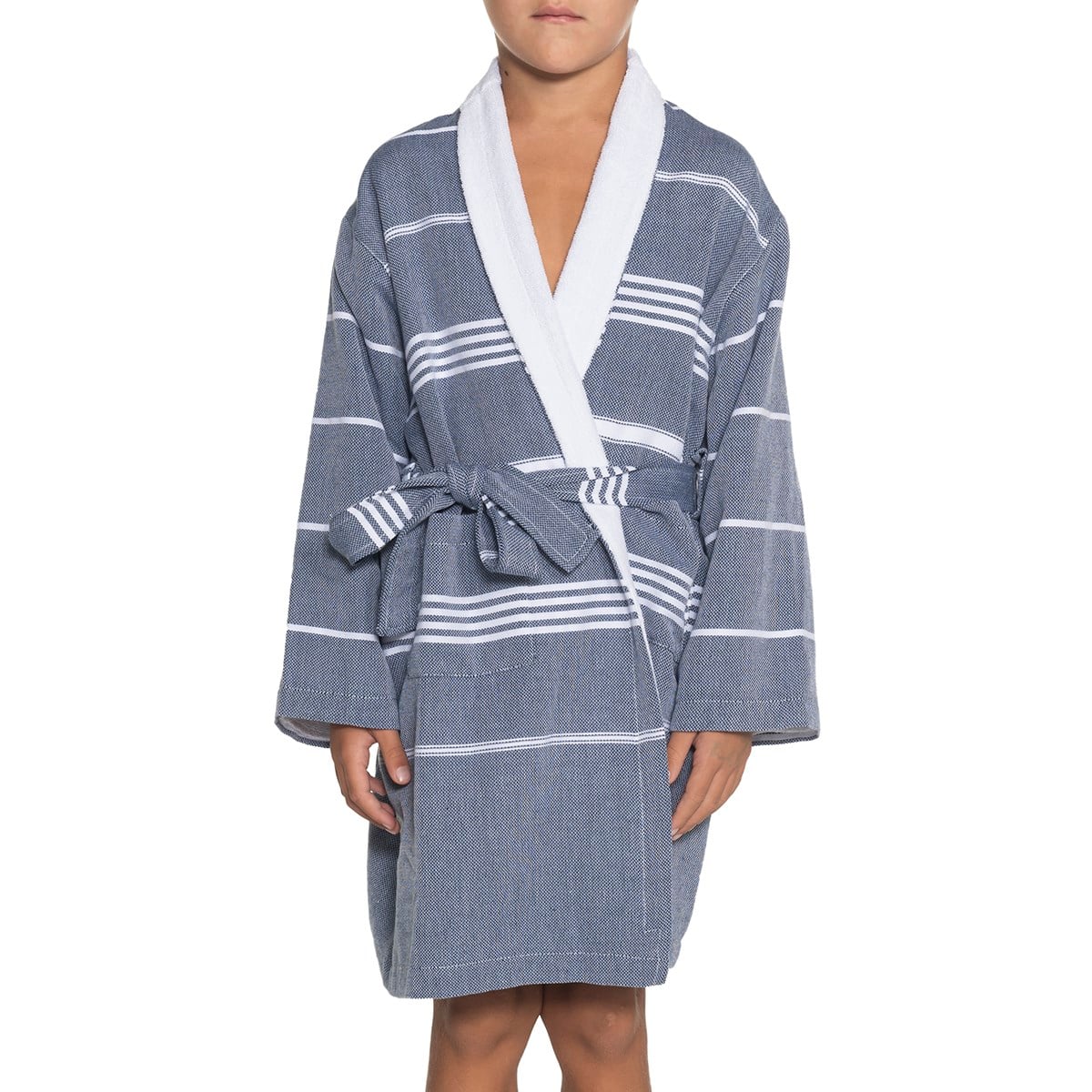 Leyla with Terry Lining Kids Bathrobe Navy