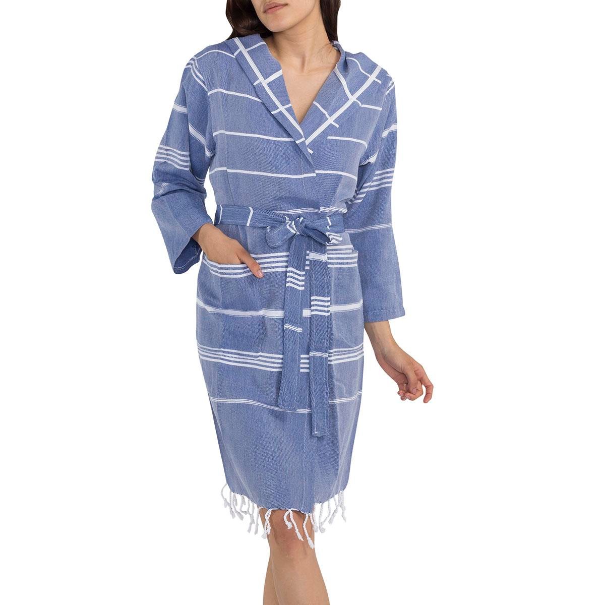 Leyla Bathrobe with Hood Royal Blue