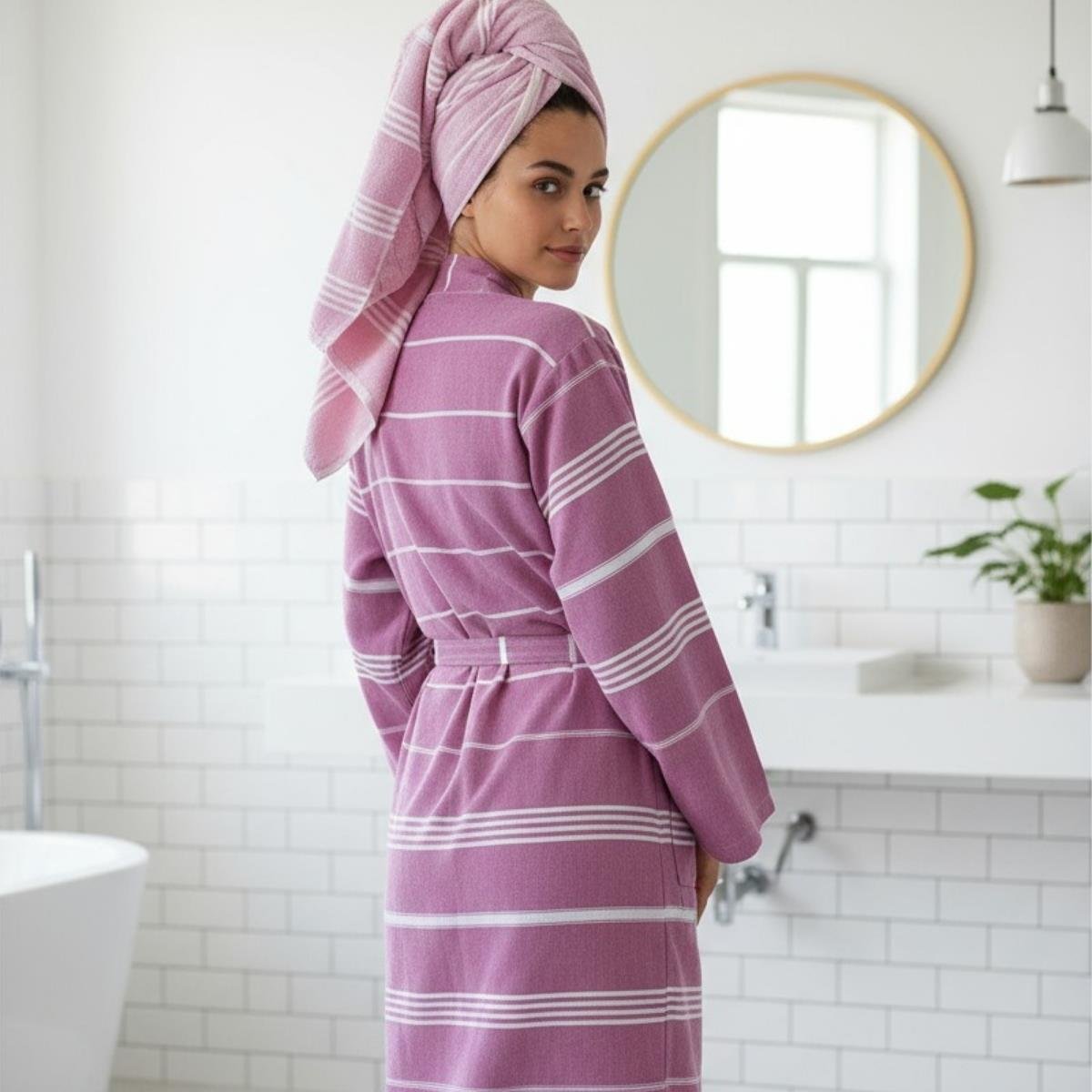 Leyla Kimono Yaka Bornoz Açık Mor