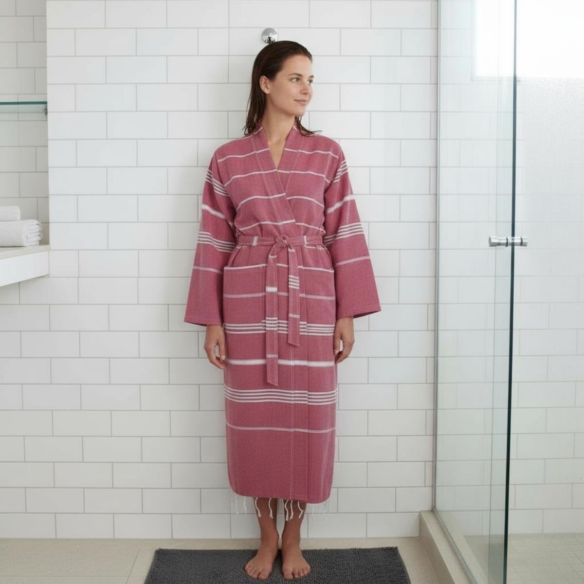 Leyla Kimono Yaka Bornoz Bordo