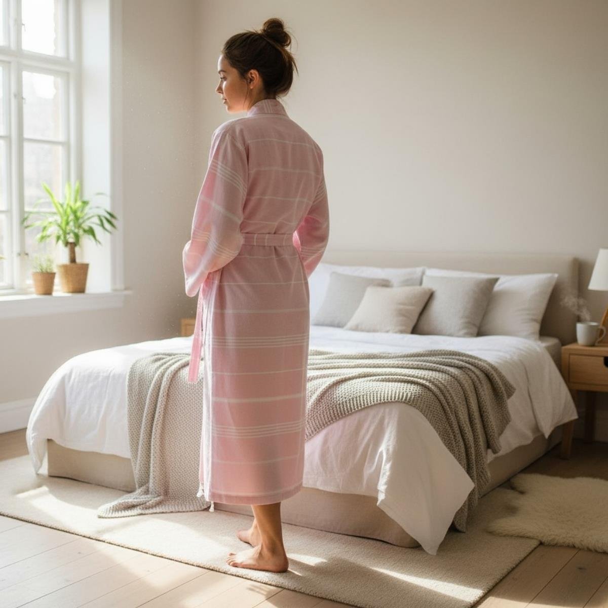 Leyla Kimono Yaka Bornoz Gül Pembe