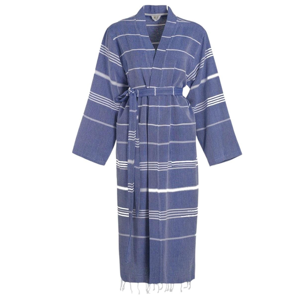 Leyla Kimono Yaka Bornoz Royal Mavi