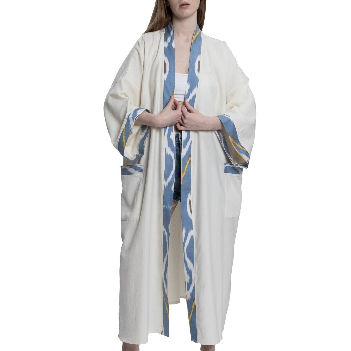 Satin Caftan Natural - Blue