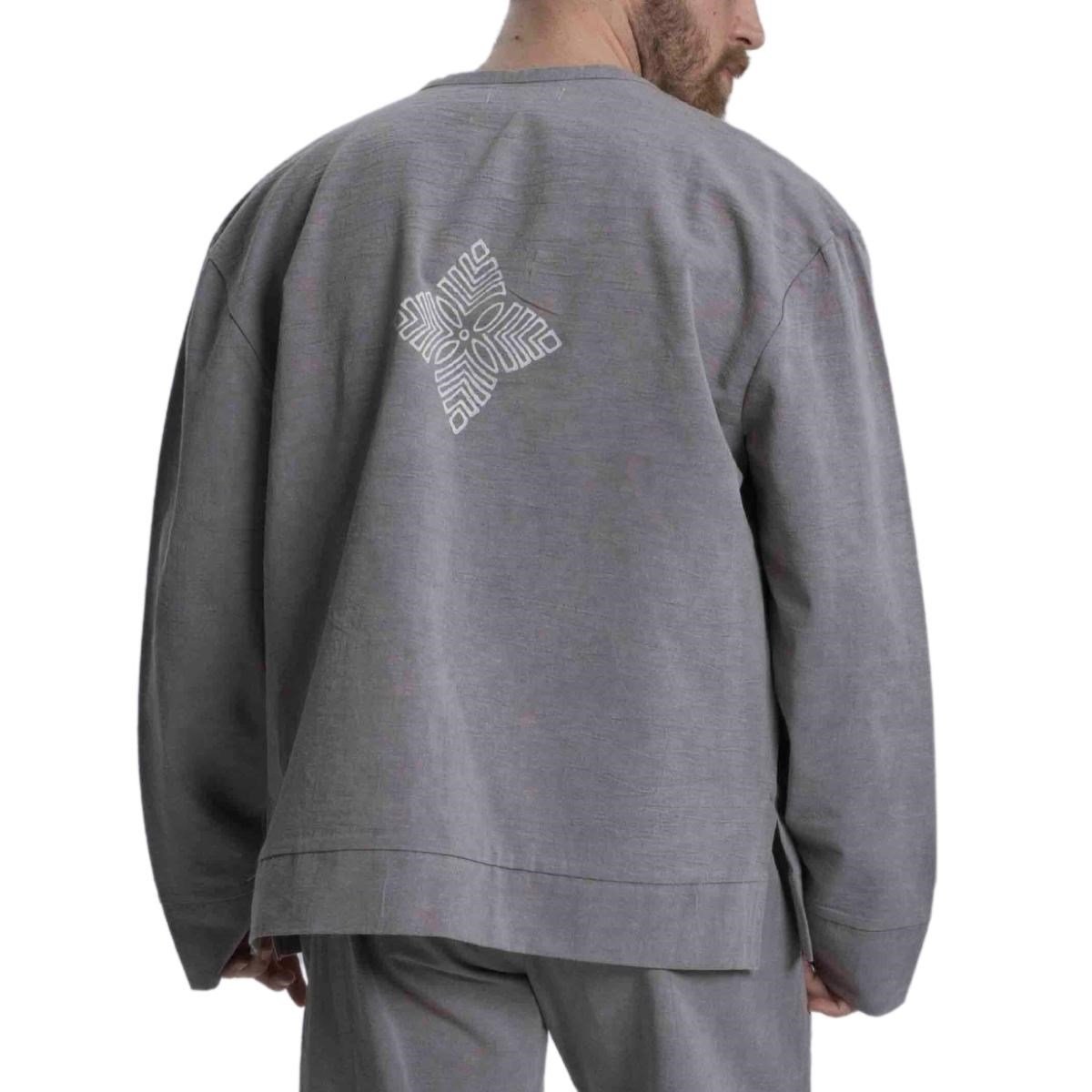 Taş Baskı Bluz Koyu Gri