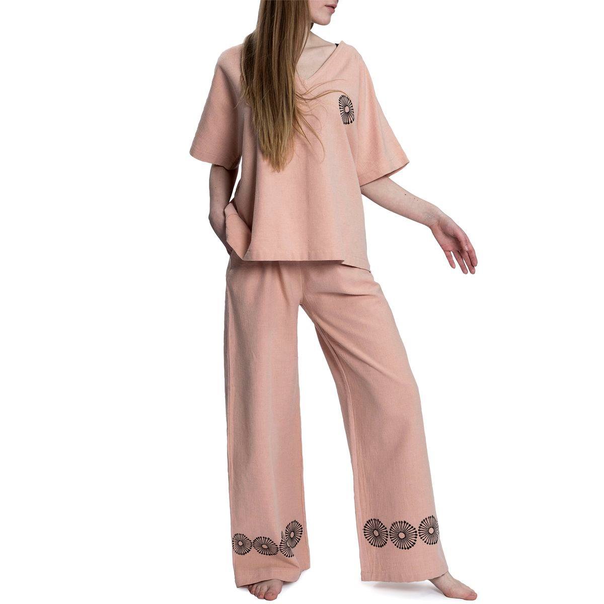 Taş Baskı Pantolon Gül Pembe