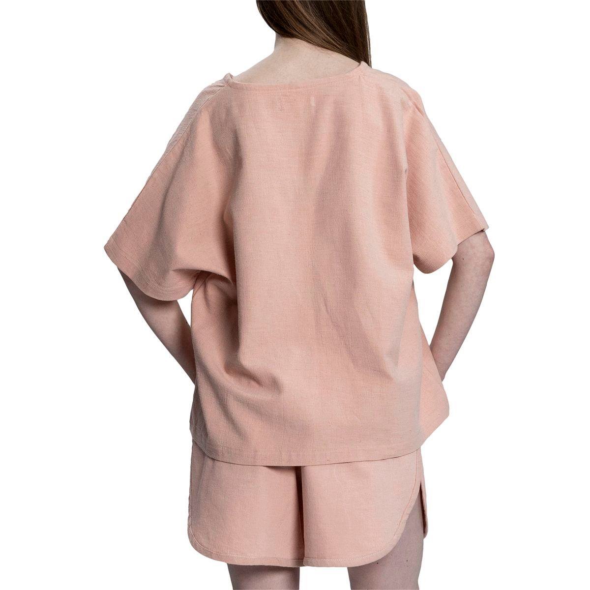 Taş Baskı Püsküllü Bluz Gül Pembe