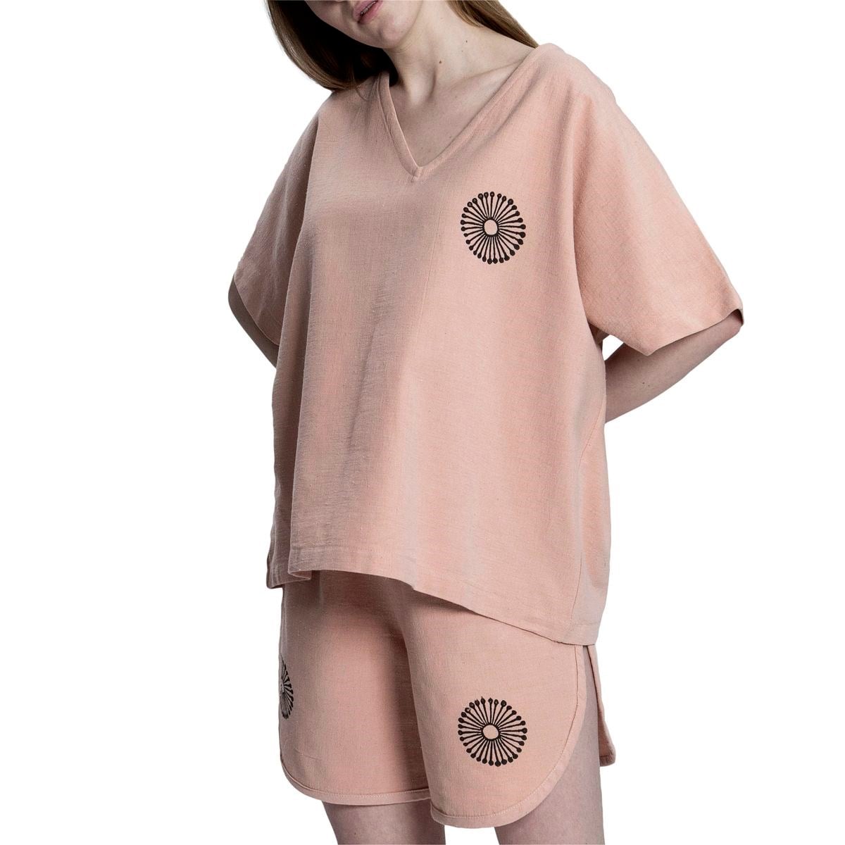 Stone Print Tasseled Blouse Rose Pink