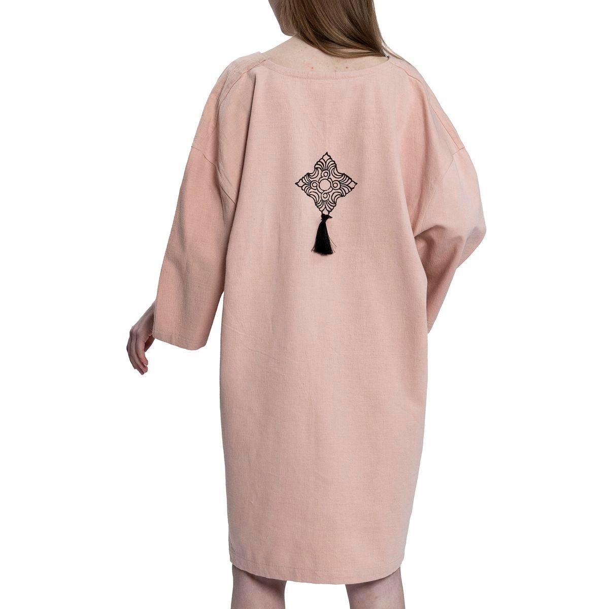 Taş Baskı Püsküllü Elbise Gül Pembe