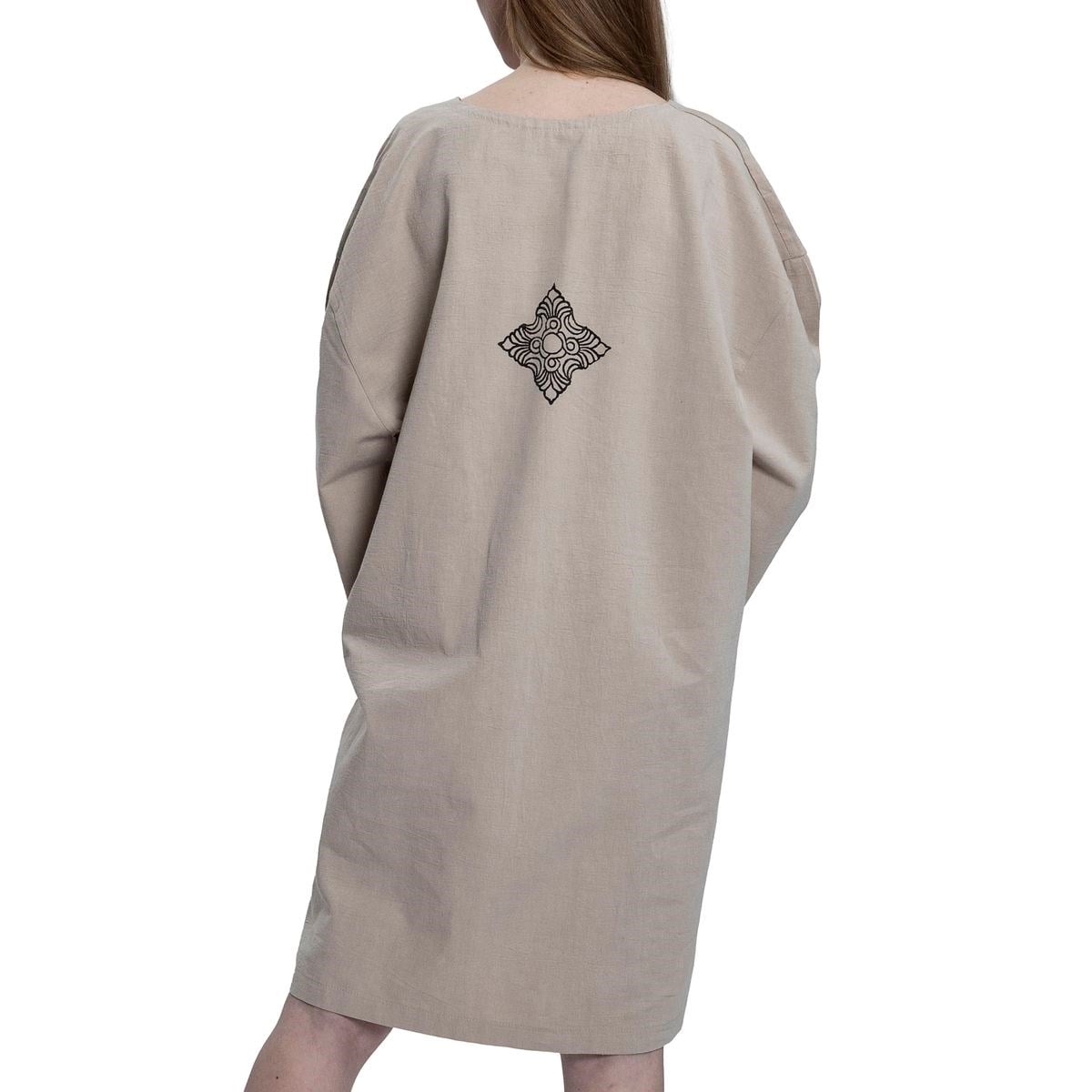 Stone Print Tasseled Dress Taupe